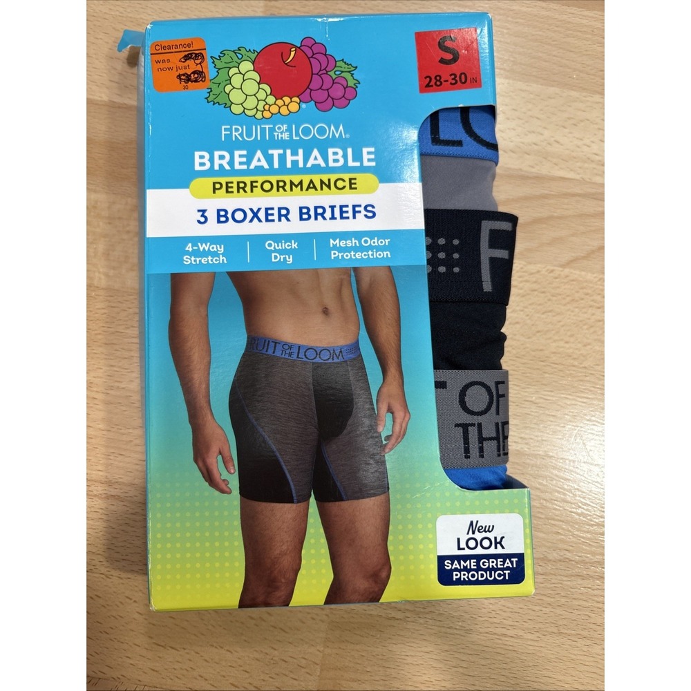 Fruit Of The Loom Breathable Performance Boxer Briefs 3 Pack Small 28-30 NWT